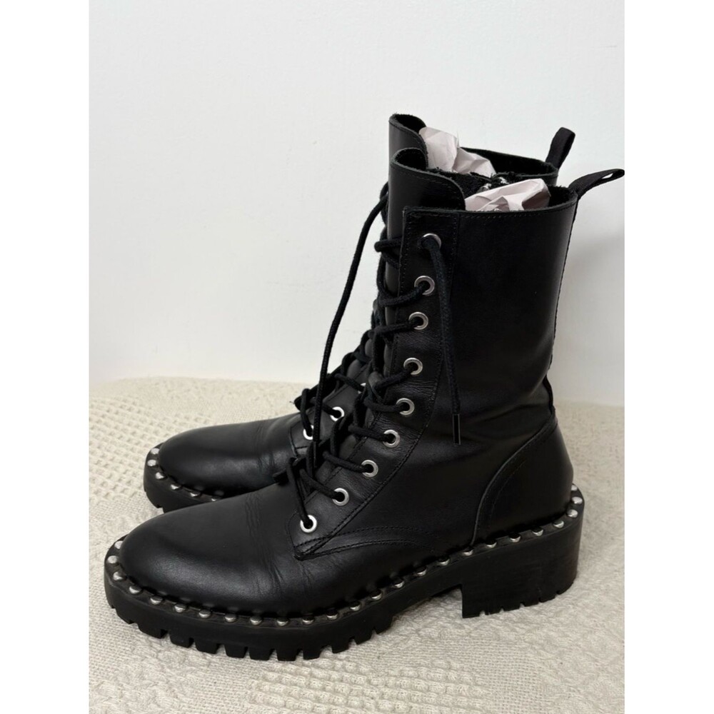 Zara Women’s Black Lace-Up Platform Combat Boots Studded - Picture 7 of 10